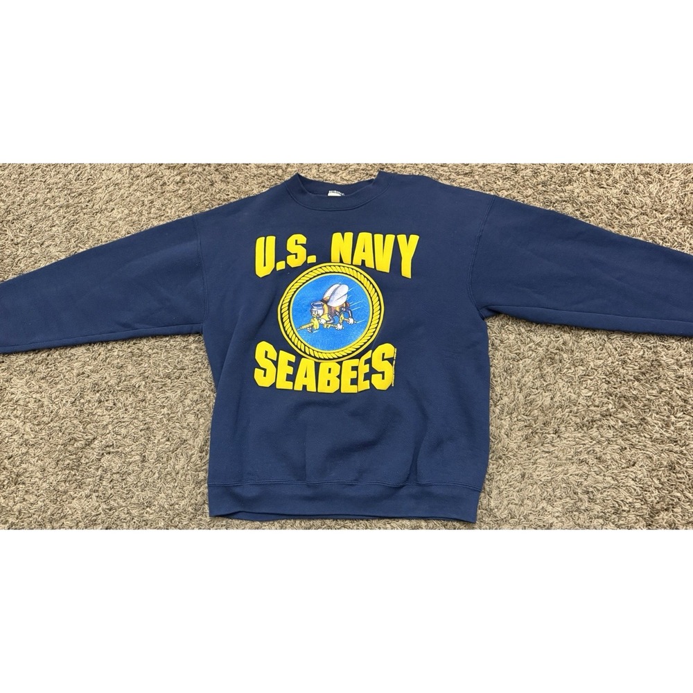 Rare Vintage 1995 US Navy Seabees Crewneck Raised Puffer Letters Men's Sz Large